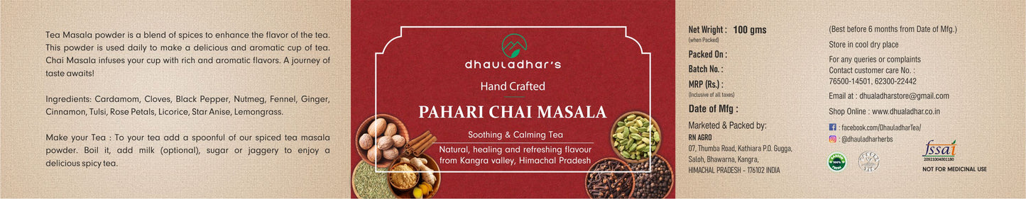 Dhauladhar’s Handcrafted Pahari Chai Masala – 100g | Soothing & Calming Tea Spice Blend ✅ Authentic Himalayan Flavour | 🌿 100% Natural | 💪 Immunity Boosting | 🇮🇳 Made in Himachal Pradesh