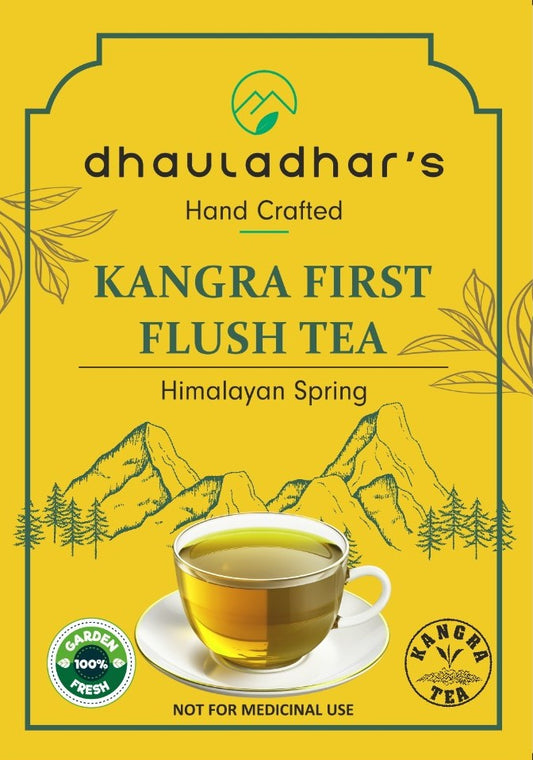 Dhauladhar’s Kangra First Flush Tea – Handcrafted Orthodox Black Tea Whole Leaf | Himalayan Spring | Garden Fresh | 100g