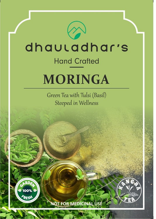 Dhauladhar's Hand Crafted Moringa Green Tea with Tulsi - 100% Natural Herbal Wellness Blend | Antioxidant Rich | Caffeine Balanced | FSSAI Certified / 90 gram